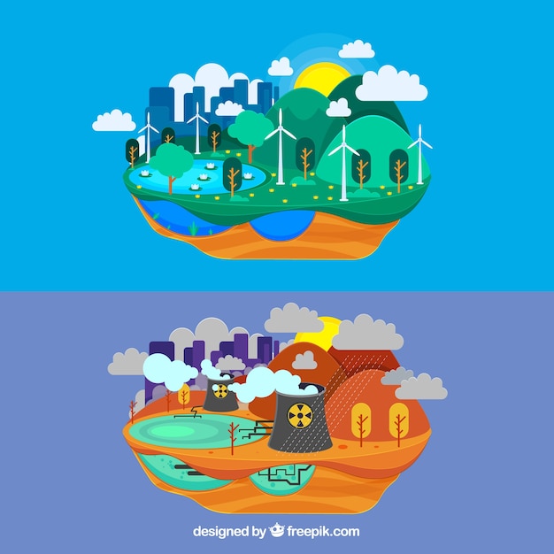 Ecosystem and pollution design in flat style Free Vector