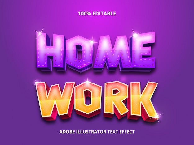 Editable font effect - home work text Premium Vector