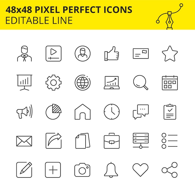 Editable icons for mobile applications, web sites and other platforms Premium Vector