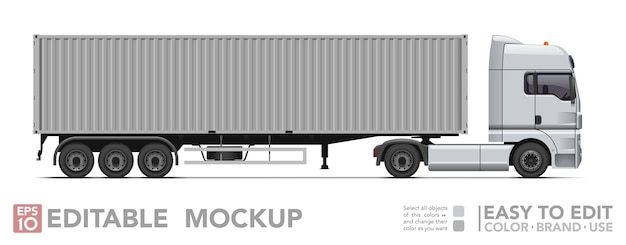 Premium Vector Editable Semi Truck Realistick Tractor Iso Container Trailer On White Background