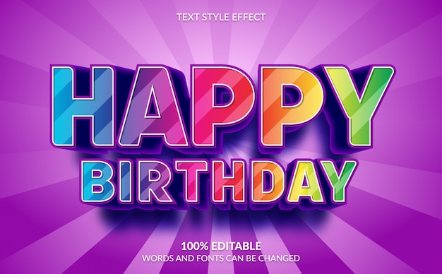 Editable text effect, 3d happy birthday text style | Premium Vector