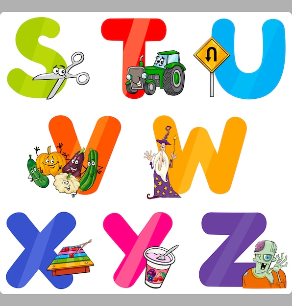 Education Cartoon Alphabet Letters For Kids Vector Premium Download