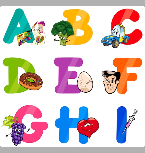 Premium Vector | Education Cartoon Alphabet Letters For Kids