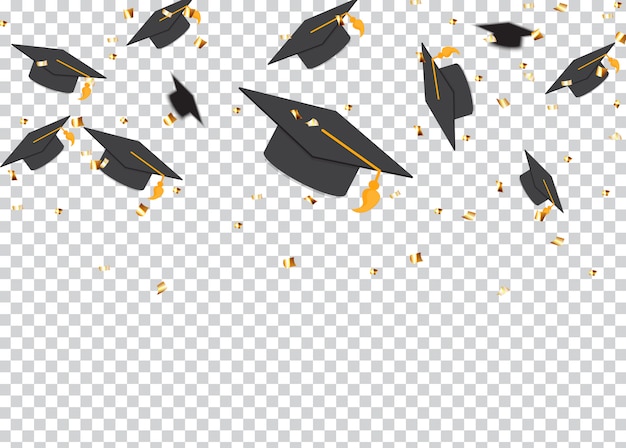教育概念の背景 卒業式の帽子と紙吹雪 図 プレミアムベクター