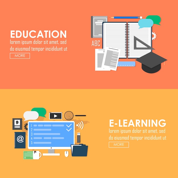 Download Education and e-learning vector banner. online learning flat design | Premium Vector