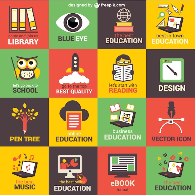 Education elements icons collection