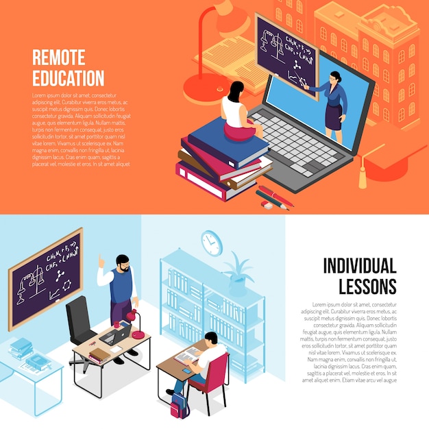 Education Horizontal Isometric Banners With Individual Private
