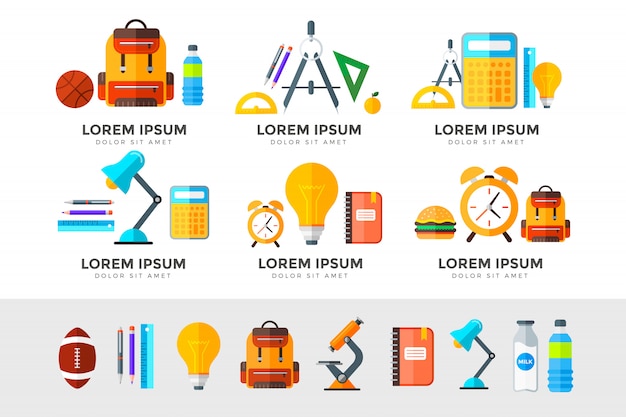 Education illustration set. high school object in flat style on white Premium Vector