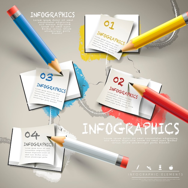 Premium Vector | Education Infographic Template Design With Pencil Elements