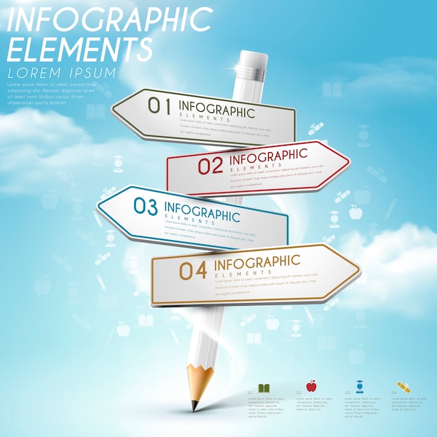 Education infographic template design with pencil and road sign elements Premium Vector