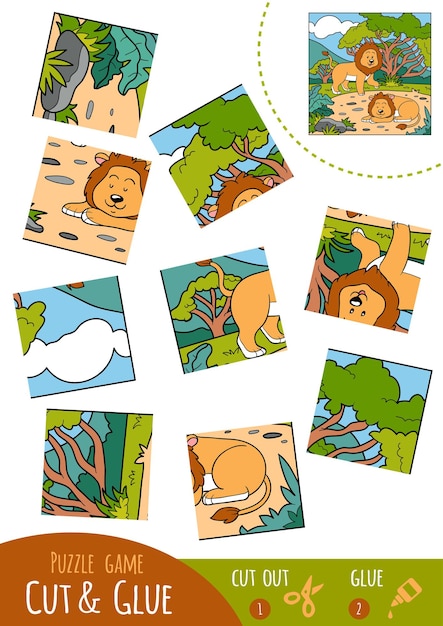 Premium Vector | Education Puzzle Game For Children, Lion. Use Scissors And  Glue To Create The Image.