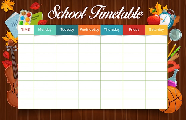 Premium Vector | Education timetable or schedule with school supplies ...