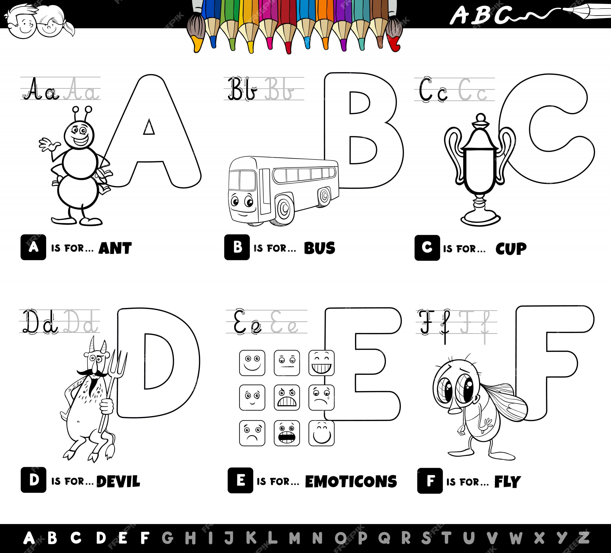 Premium Vector | Educational alphabet letters color book for children