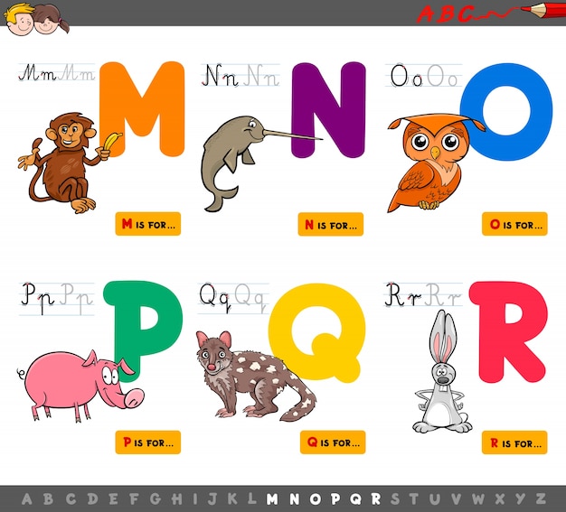 Educational cartoon alphabet letters for children | Premium Vector