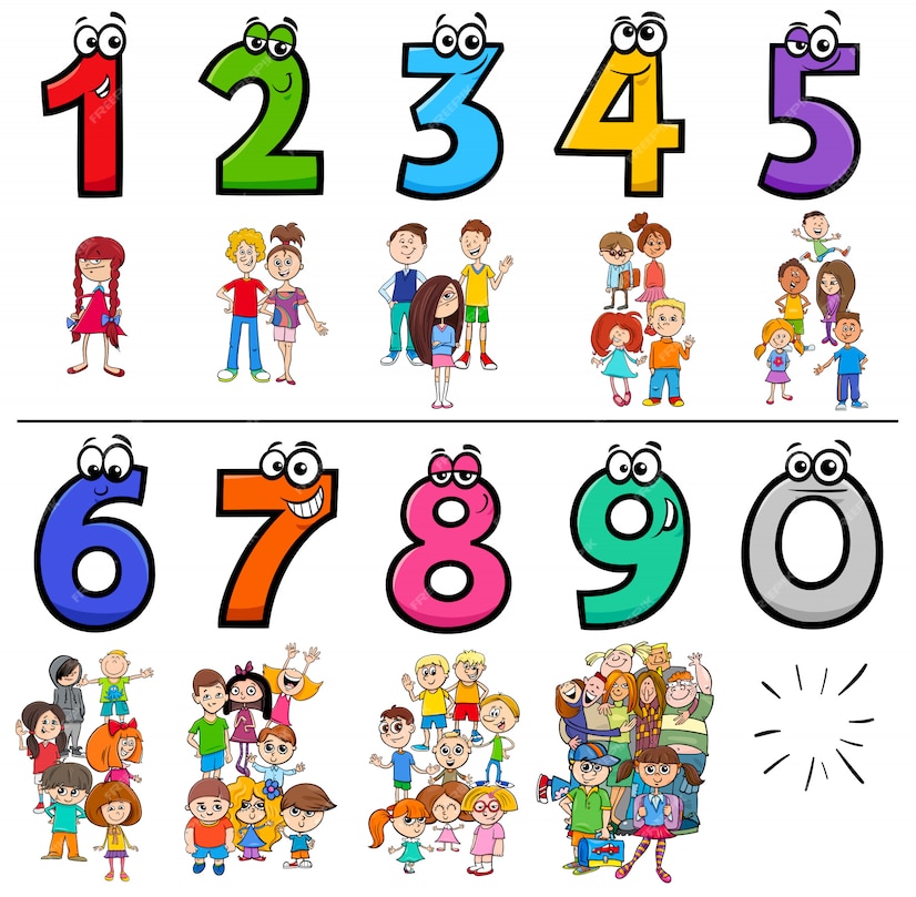 Premium Vector | Educational cartoon numbers collection with children