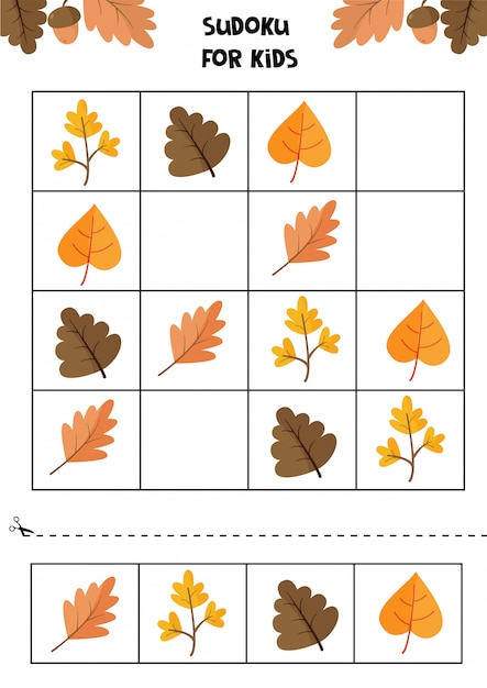 Educational game for children. sudoku for kids. autumn worksheet. set ...