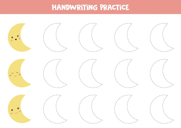 Premium Vector | Educational handwriting practice worksheet with moon