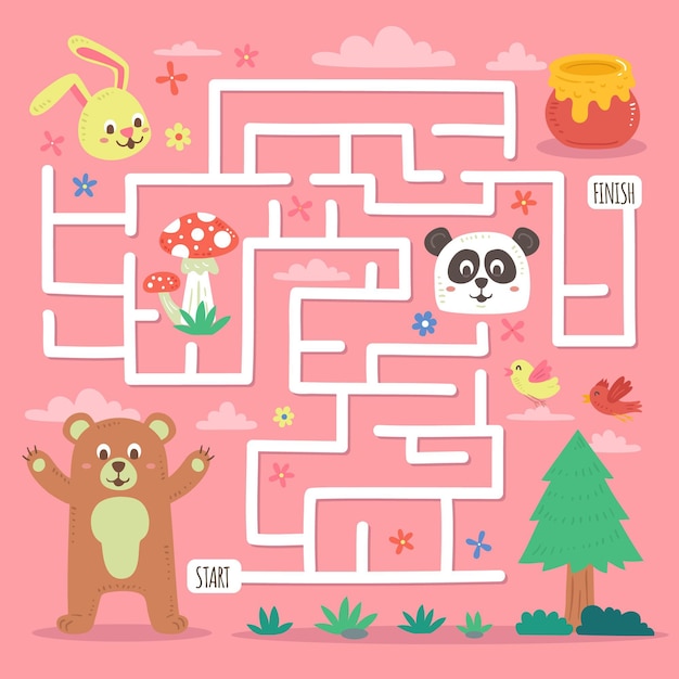 Free Vector Educational Maze For Children With Wild Animals