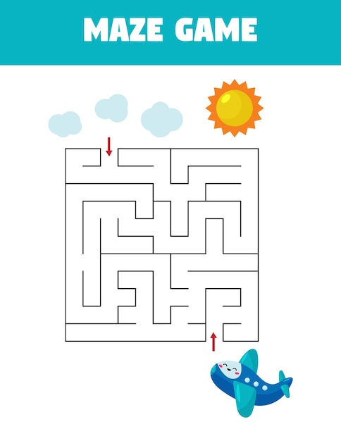 Premium Vector Educational Maze Game For Preschool Kids Help The Plane Fly To The Sky