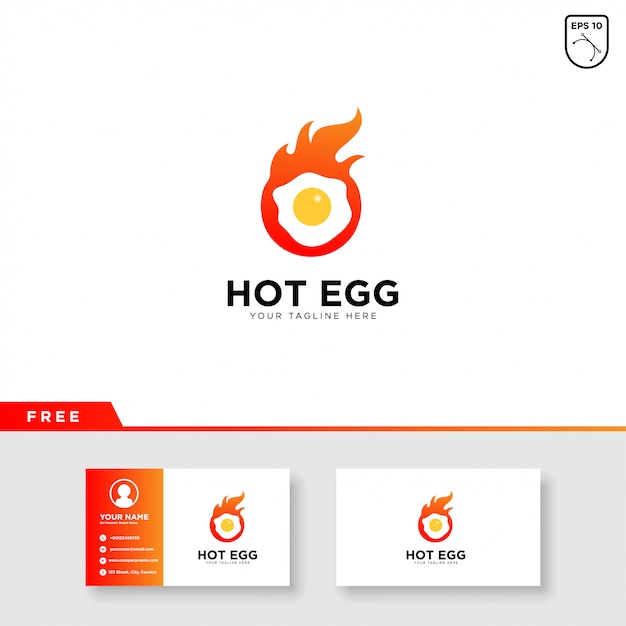 Egg Logo With Fire And Business Card Template Premium Vector