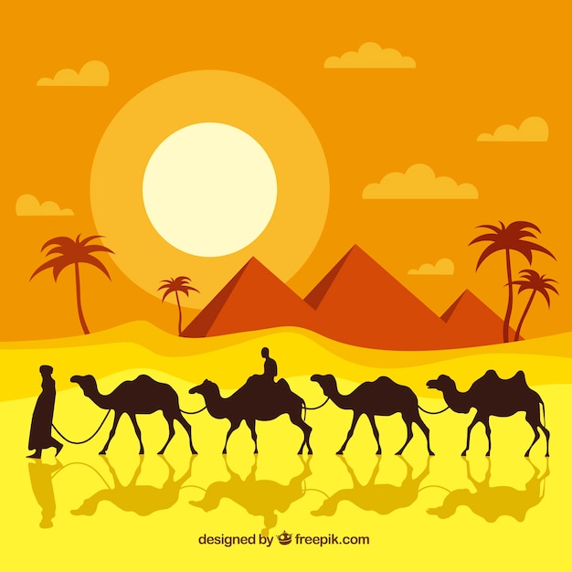 Egypt desert landscape background in flat\
design