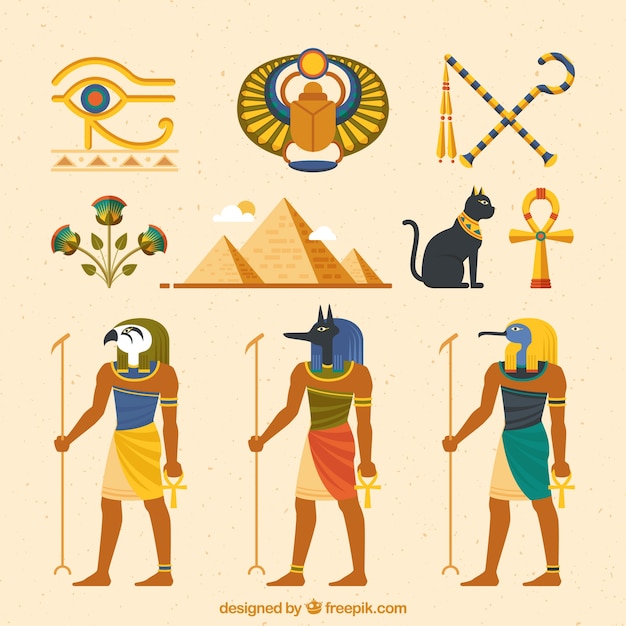 Egyptian gods and symbols collection with flat design Vector | Free ...