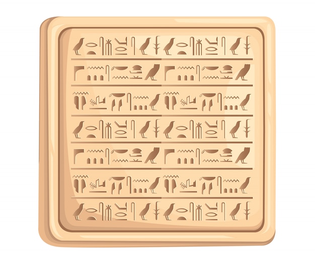 白い背景のwebサイトのページとモバイルアプリの石板古代スクリプトイラストのエジプトの象形文字 プレミアムベクター