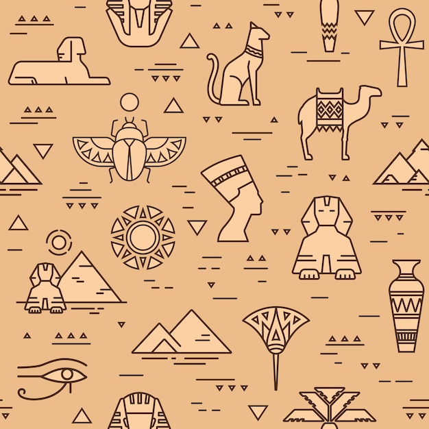 Premium Vector Egyptian seamless pattern of symbols, landmarks, and