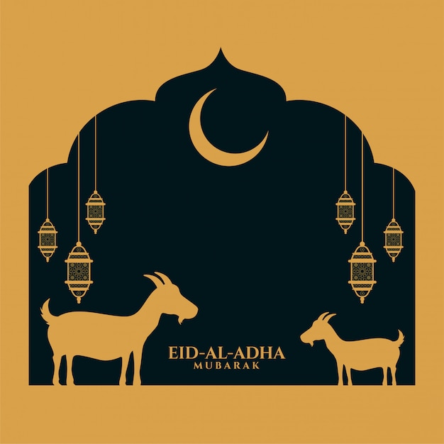 Eid al adha bakrid festival wishes card design Free Vector