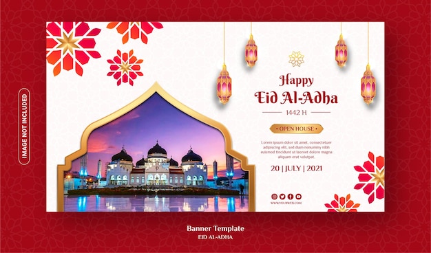 Premium Vector | Eid al adha banner template with photo