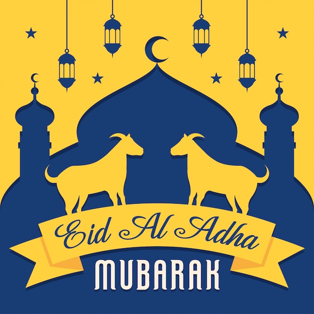 Eid al adha mubarak background with goat Premium Vector