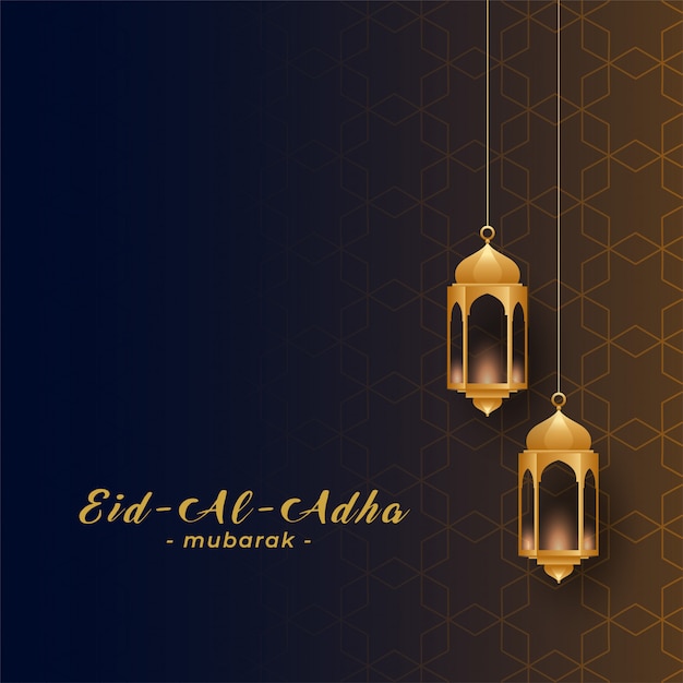 Eid al adha with golden hanging lamps Vector | Free Download