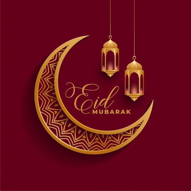 Free Vector  Eid  mubarak  3d moon and lamps