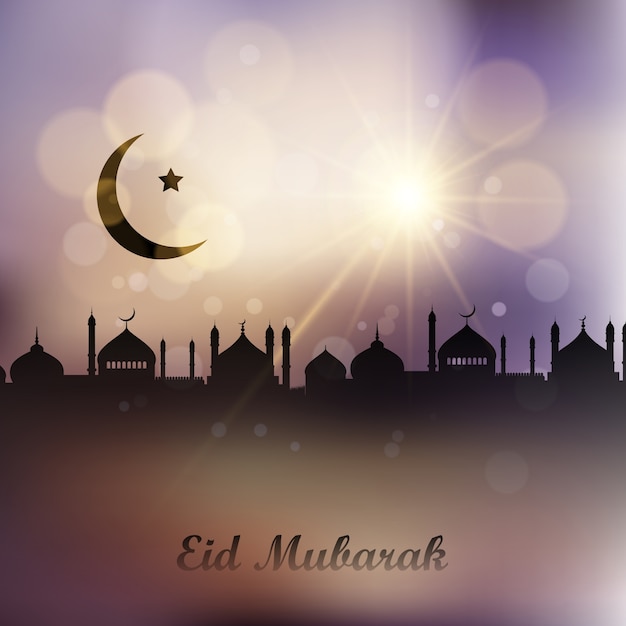 Eid mubarak background with landscape of mosques - Stock Image - Everypixel