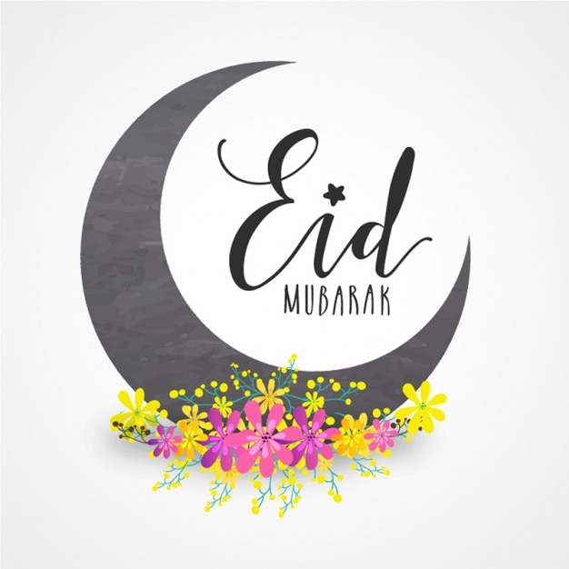 Premium Vector | Eid mubarak background with yellow and pink flowers