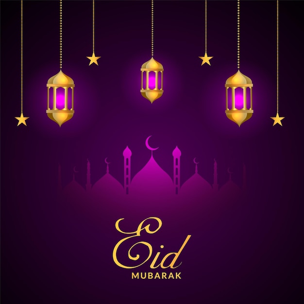 Premium Vector | Eid mubarak beautiful design with lamp