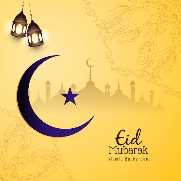 Eid mubarak beautiful yellow religious background | Free Vector