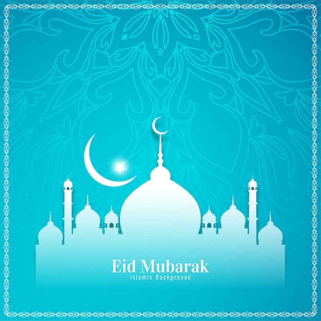 Eid mubarak elegant blue background design | Premium Vector