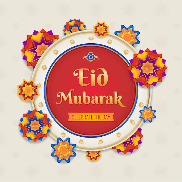Eid mubarak golden greeting card with arabic letter. golden geometric