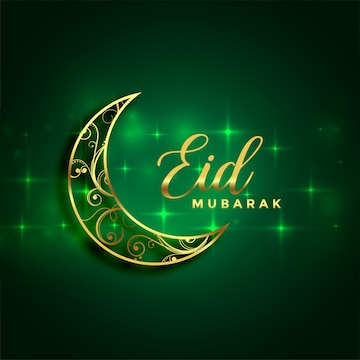 Free Vector | Eid mubarak golden moon and sparkles green background