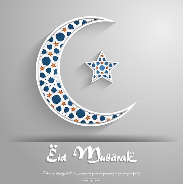 Premium Vector | Eid mubarak greeting card with crescent moon and star