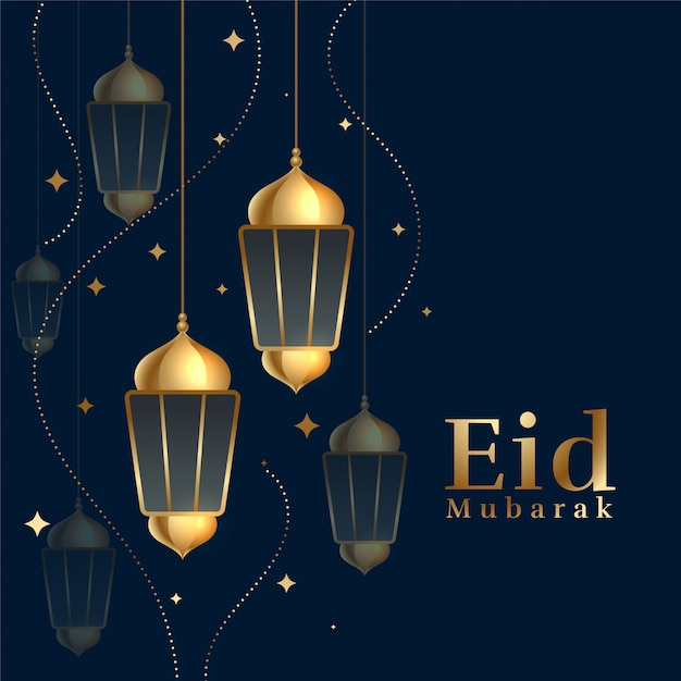 Free Vector | Eid mubarak hanging lamps decoration background design