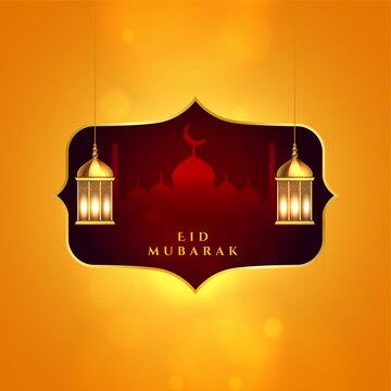 Free Vector | Eid mubarak islamic greeting with lamps decoration