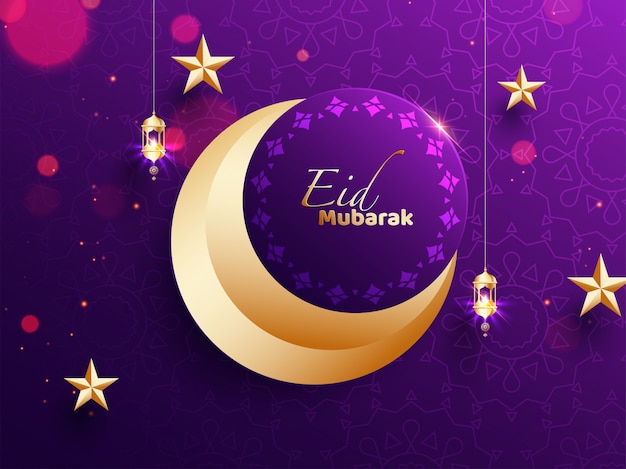 Premium Vector | Eid mubarak. purple shiny bokeh background decorated ...