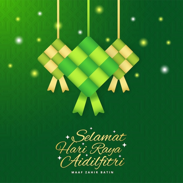 Premium Vector Eid Mubarak Selamat Hari Raya Aidilfitri Greeting Card Banner With Ketupat
