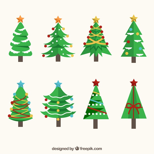 Free Vector | Eight decorated christmas trees