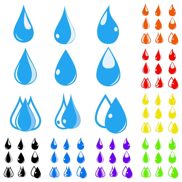 Premium Vector | Eight sets of water drops in various colors. flat design