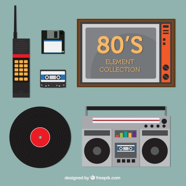 Eighties technological objects set Free Vector