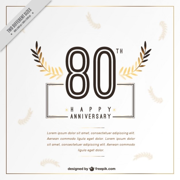 Download Eighty happy anniversary card with leaves Vector | Free Download