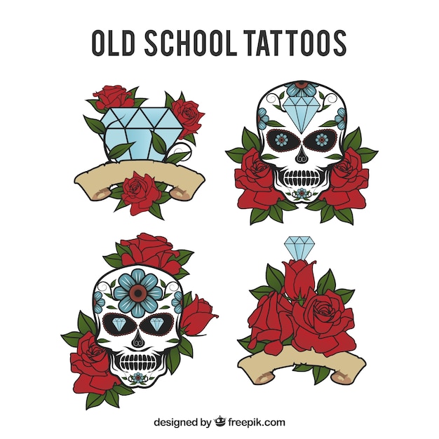 Download Elaborate tattoo vintage with floral details Vector | Free ...